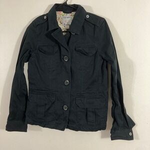 Old Navy Utility Jacket Womens Medium Black Floral Lined Cotton Military